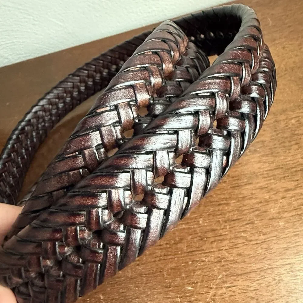 NikeGolf Mens Braided Woven Brown Leather Belt Sz 40 Swoosh Weaved DS5004-02